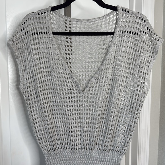 Women’s Gray Knit V-Neck Cover Up Dress - Picture 3 of 4